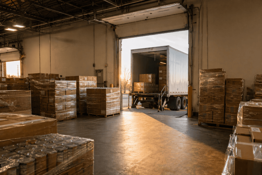 Food distribution warehouse at dawn